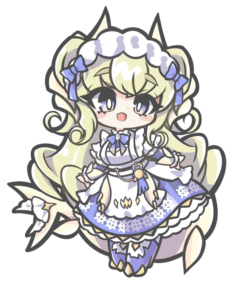 1girl, apron, belt, blue_eyes, blush, bow, bowtie, chibi