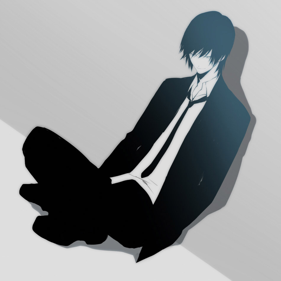 black_hair, formal, kaito, male, meri-h-shino, necktie, sitting, solo, suit, vocaloid