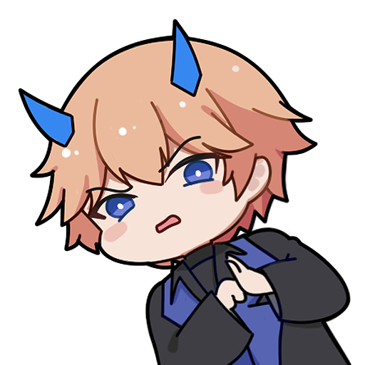1boy, black_jacket, blue_eyes, blue_horns, bright_pupils, chibi, chibi_only, chinese_commentary