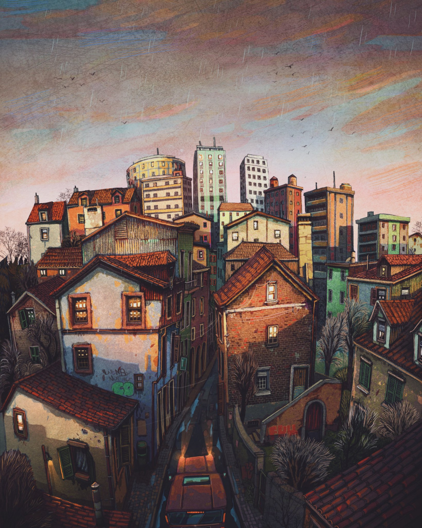 apartment, backyard, bird, building, chimney, francisco_fonseca, graffiti, headlight_beam