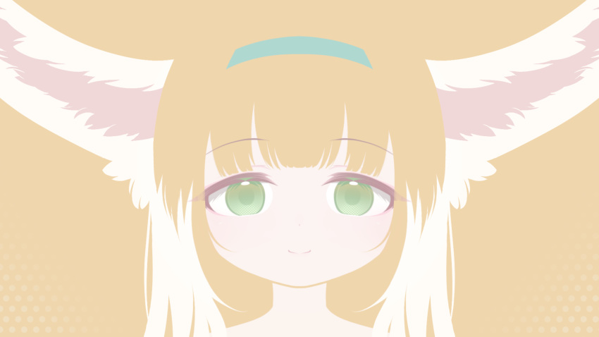 1girl, animal_ears, arknights, blending, blonde_hair, blue_hairband, colored_tips, commentary