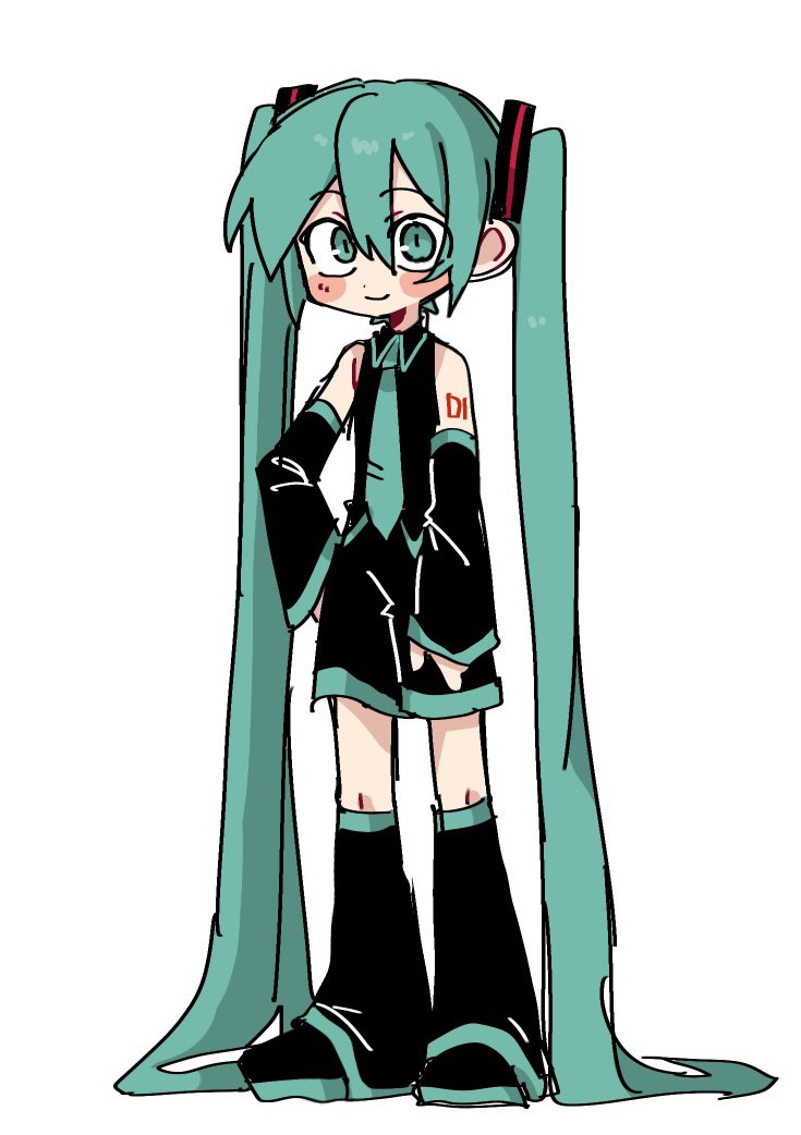 1girl, absurdly_long_hair, blue_eyes, blue_hair, blush_stickers, collared_shirt, detached_sleeves, full_body