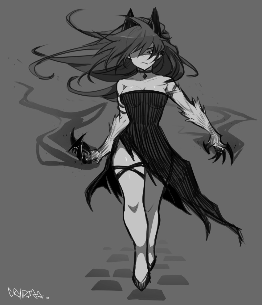 animal_ears, armlet, black_smoke, claws, crydiaa_(artist), dress, highres, indie_virtual_youtuber