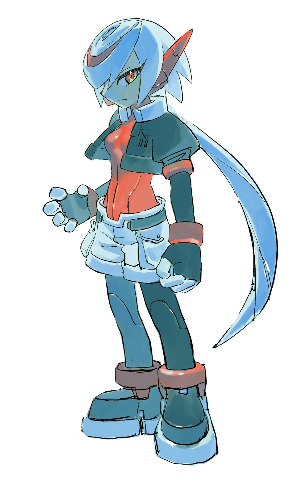 1girl, aged_up, aile_(mega_man_zx), aile_(mega_man_zx)_(cosplay), black_footwear, black_jacket, bracelet, breasts