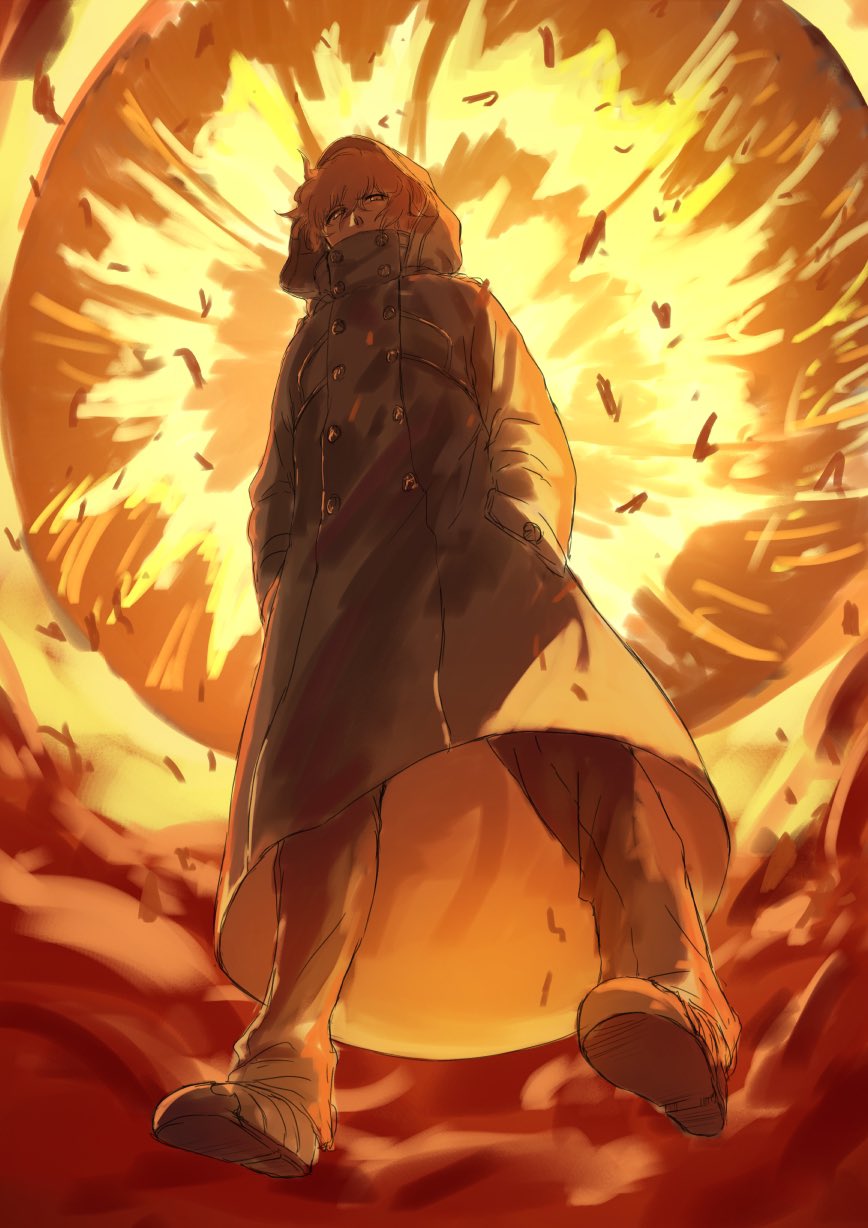 1boy, bleach, bleach:_sennen_kessen-hen, blonde_hair, buttons, double-breasted, fire, floating
