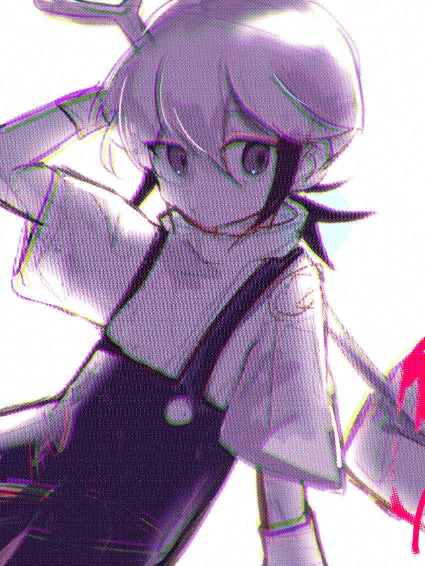 1other, ambiguous_gender, black_eyes, black_overalls, blood, blood_on_shovel, colored_inner_hair, fastening_(zutomayo)