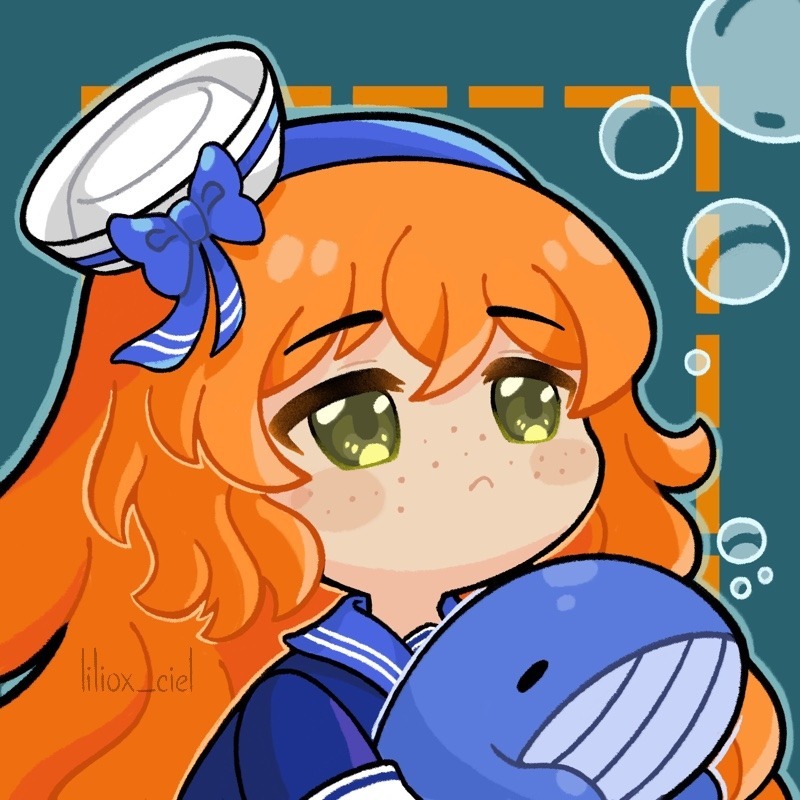 1girl, :<, air_bubble, blue_background, blue_hairband, blue_shirt, blush, bubble