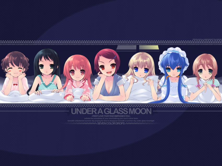 akihime_sumomo, amamori_yayoi, asamiya_akino, bed_sheet, fukamichi_nobuko, itou_noiji, koiwai_flora, nanatsuiro_drops