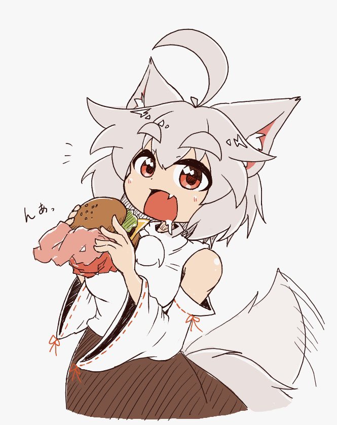 1girl, ahoge, animal_ear_fluff, animal_ears, bare_shoulders, black_skirt, breasts, detached_sleeves