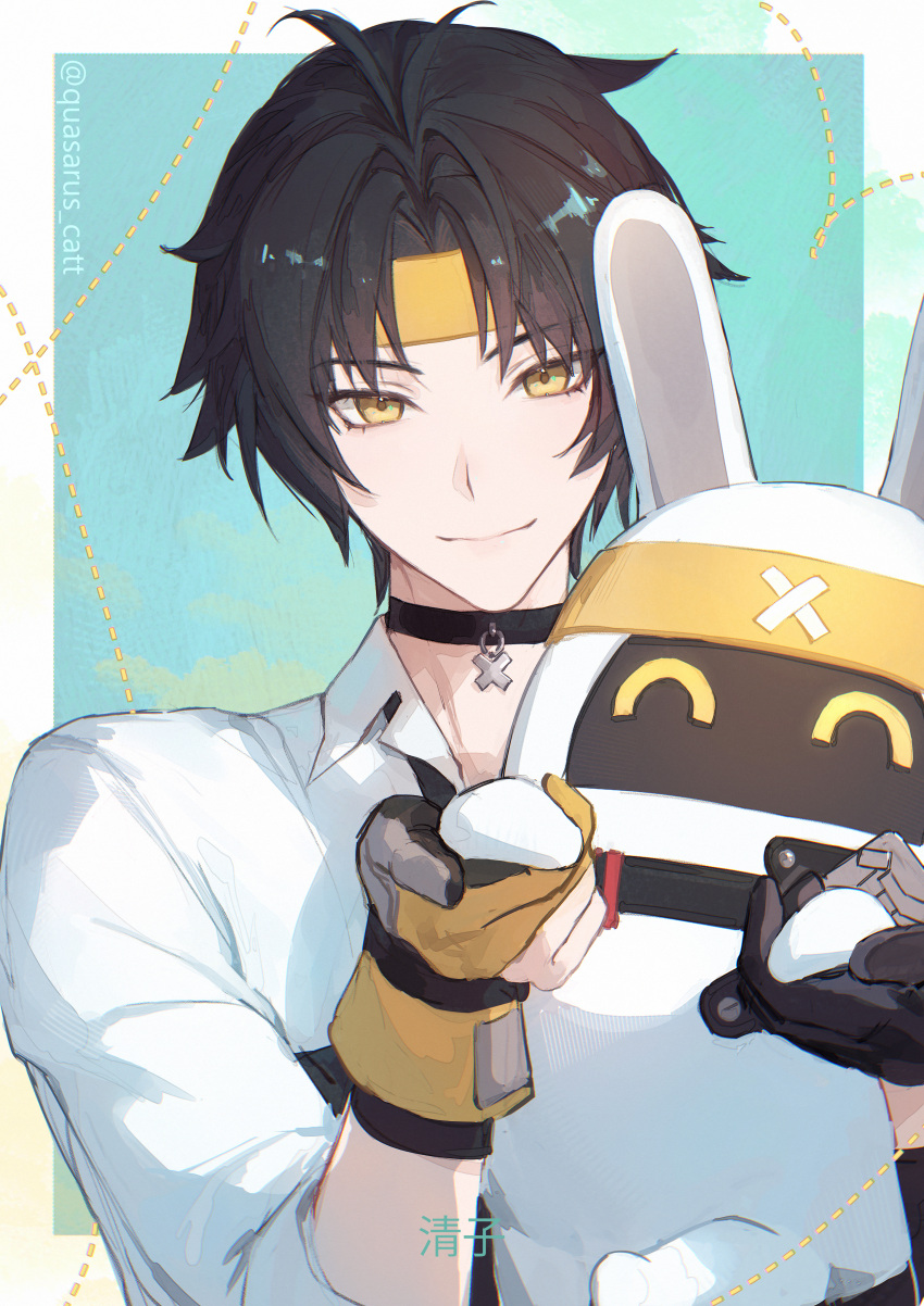 1boy, absurdres, asaba_harumasa, asaba_harumasa_bangboo, black_hair, highres, male_focus, mintmoon_belle