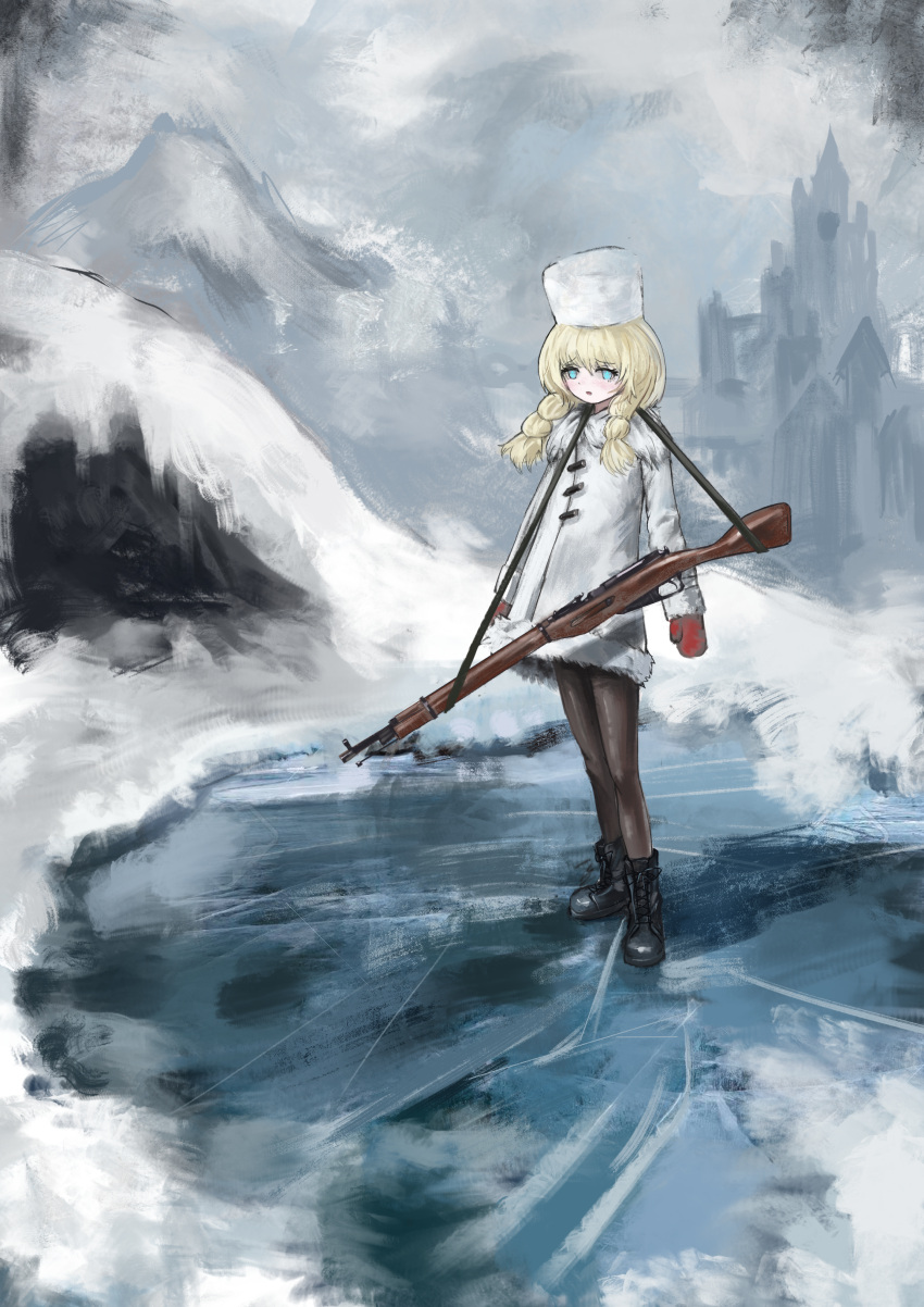 1girl, absurdres, black_footwear, black_pants, black_souls, black_souls_2, blonde_hair, blue_eyes