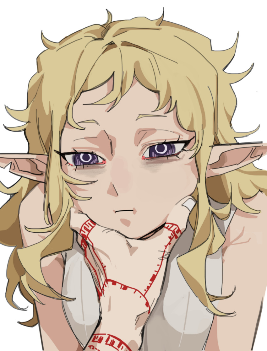 1boy, 1girl, absurdres, blonde_hair, dungeon_meshi, elf, fleki, hand_tattoo