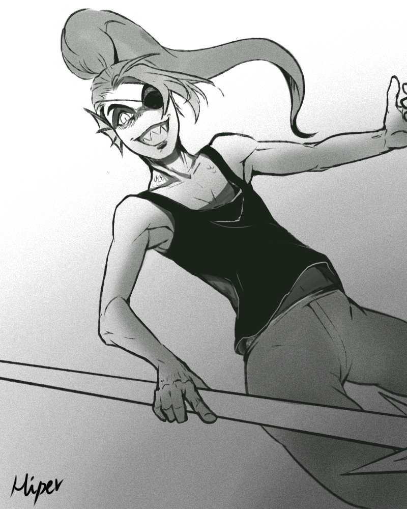1girl, 2016, 2d, anthro, artist_name, black_eyepatch, black_tank_top, dutch_angle
