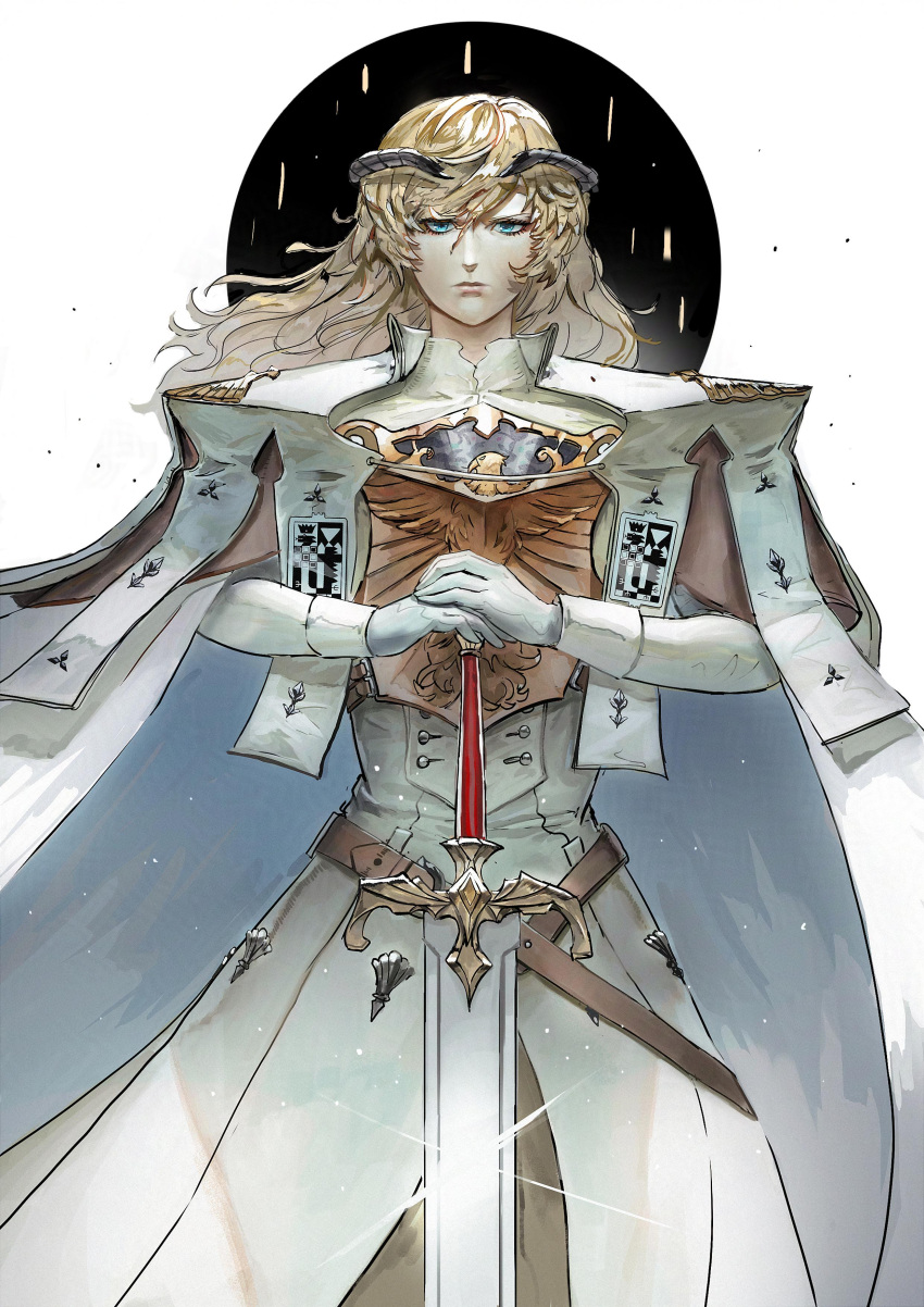 1boy, absurdres, armor, belt, blonde_hair, blue_eyes, breastplate, brown_belt