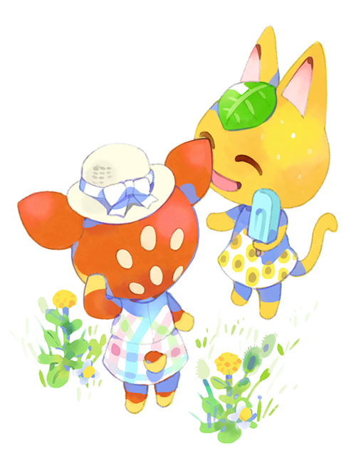 2girls, animal_crossing, arm_behind_head, arm_up, bow, cat_girl, closed_eyes, colored_skin