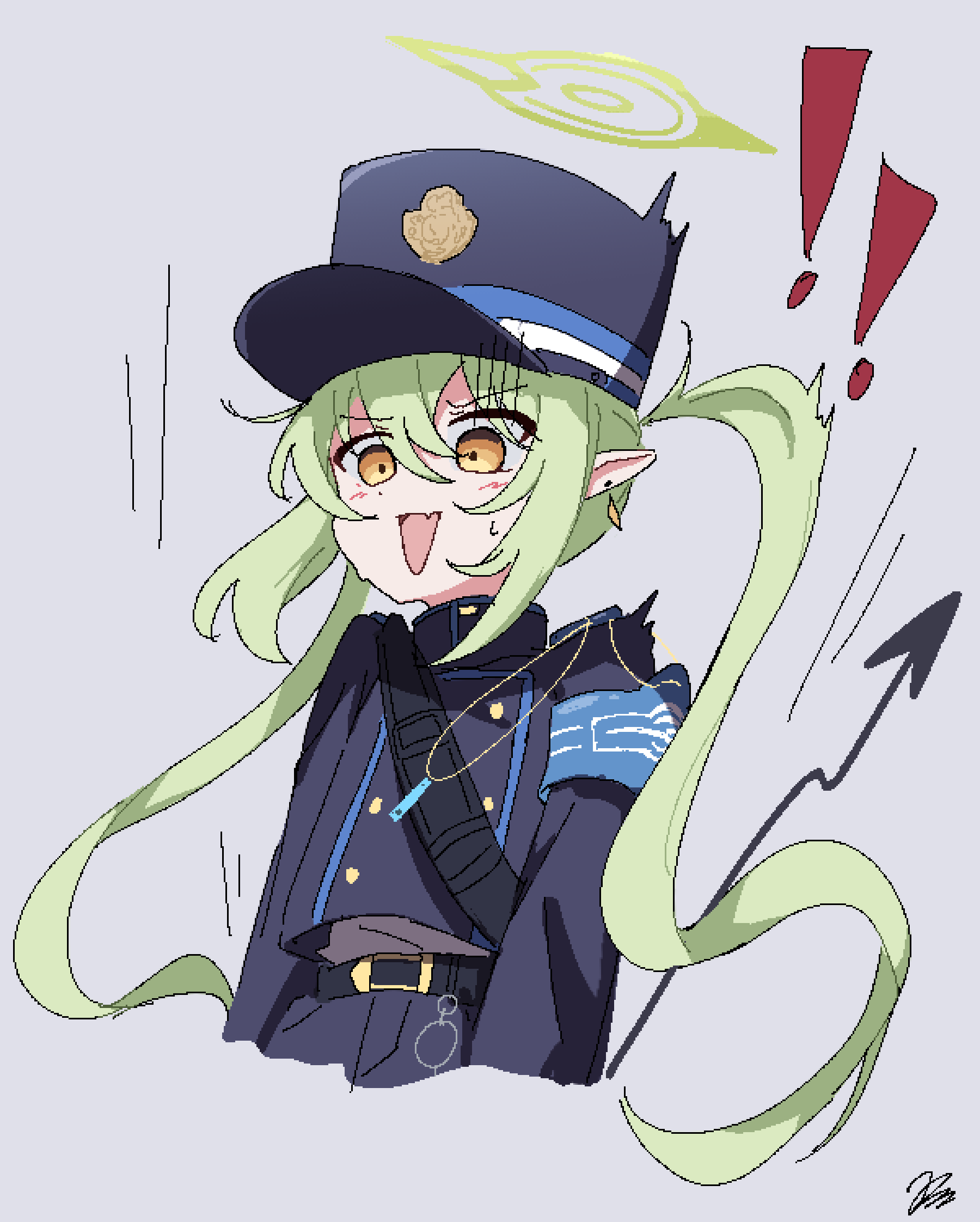 !, !!, 1girl, armband, belt, black_belt, black_hat, black_shorts