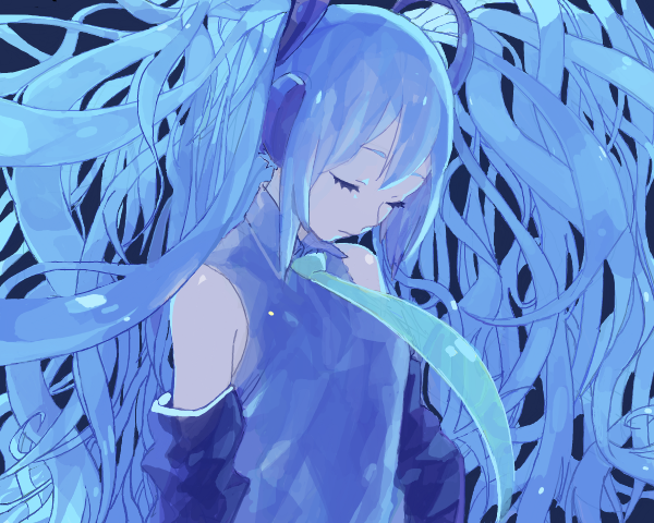 blue, blue_hair, closed_eyes, detached_sleeves, drawr, eyes_closed, hatsune_miku, kon_(kin219), long_hair, necktie, oekaki, solo, twintails, vocaloid