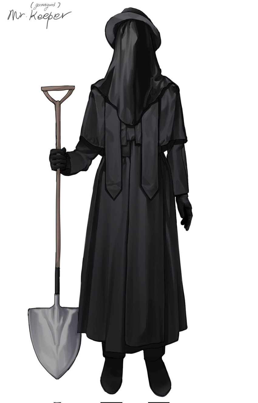 1boy, black_gloves, black_robe, black_veil, cassock, commentary_request, full_body, gloves