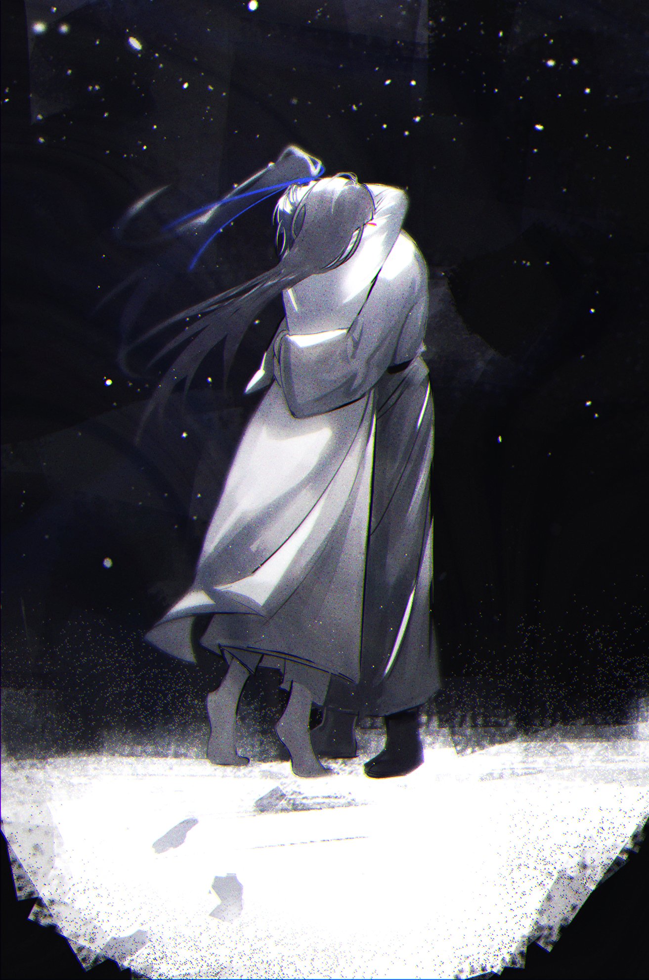 2boys, arms_around_neck, barefoot, black_footwear, black_hair, black_hanfu, boots, chinese_clothes
