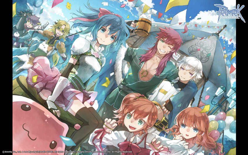 3girls, 5boys, :3, airi_(ragnarok_online), anniversary, armor, arugoru, aruna_(ragnarok_online)