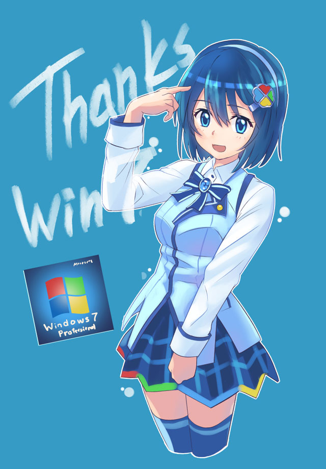 1girl, :d, blue_background, blue_bow, blue_bowtie, blue_eyes, blue_hair, blue_sky