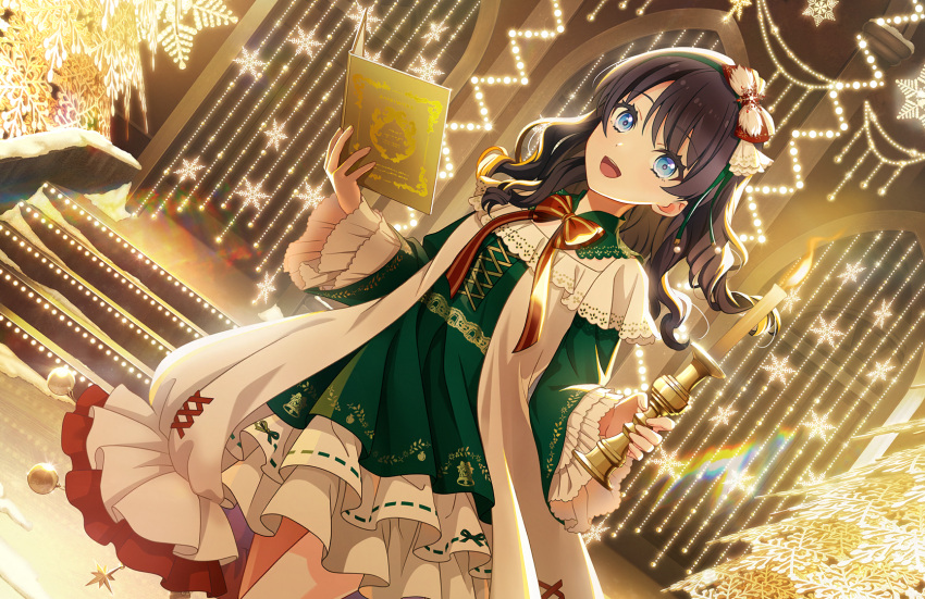 1girl, :d, blue_eyes, blue_hair, blush, bow, bow_hairband, bowtie