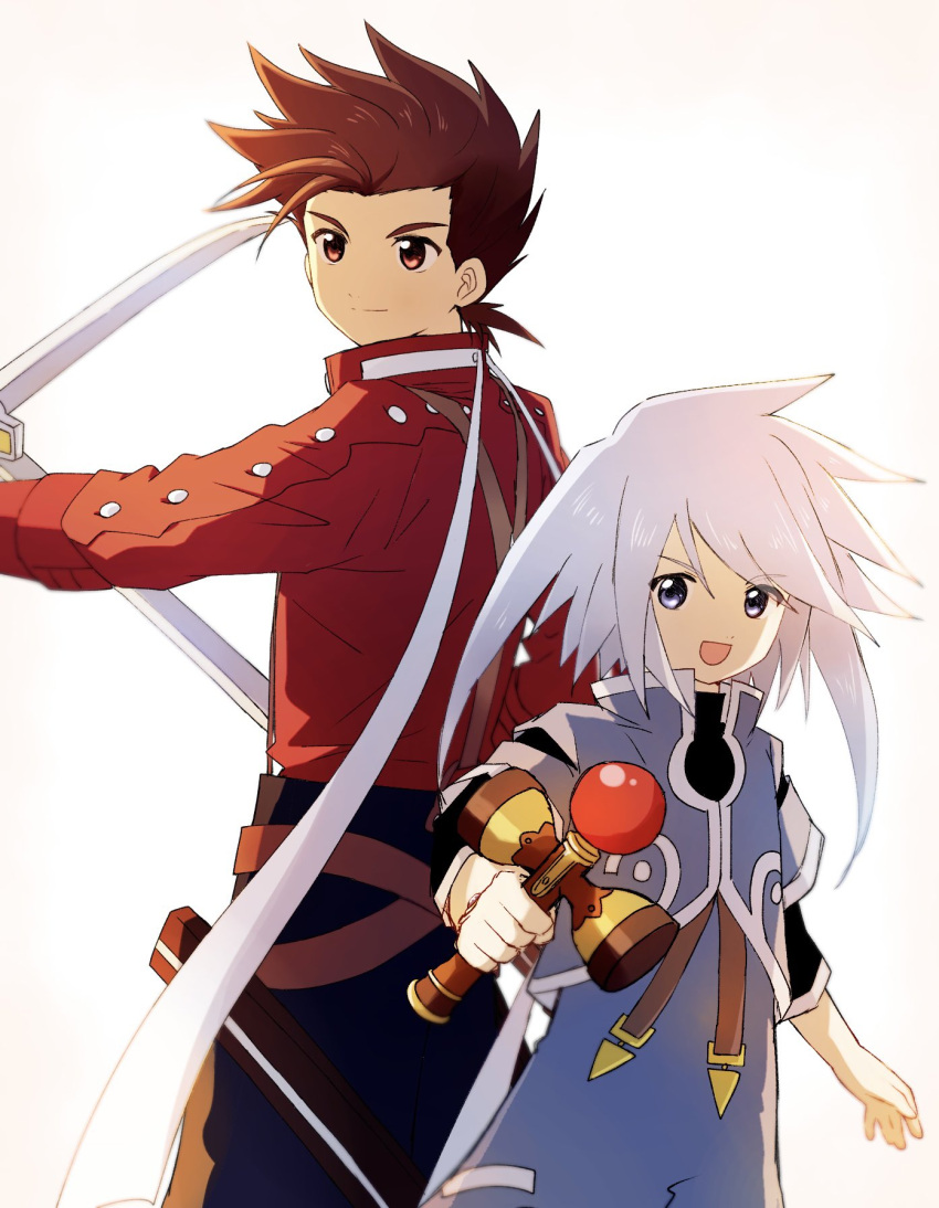black_undershirt, blue_eyes, blue_jacket, brown_eyes, brown_hair, genis_sage, highres, hzk882