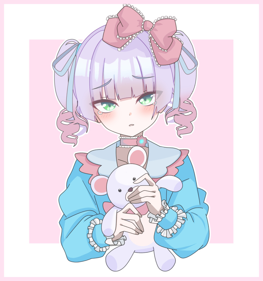 absurdres, blunt_bangs, bow, frills, green_eyes, hair_bow, hair_ribbon, heaven_burns_red