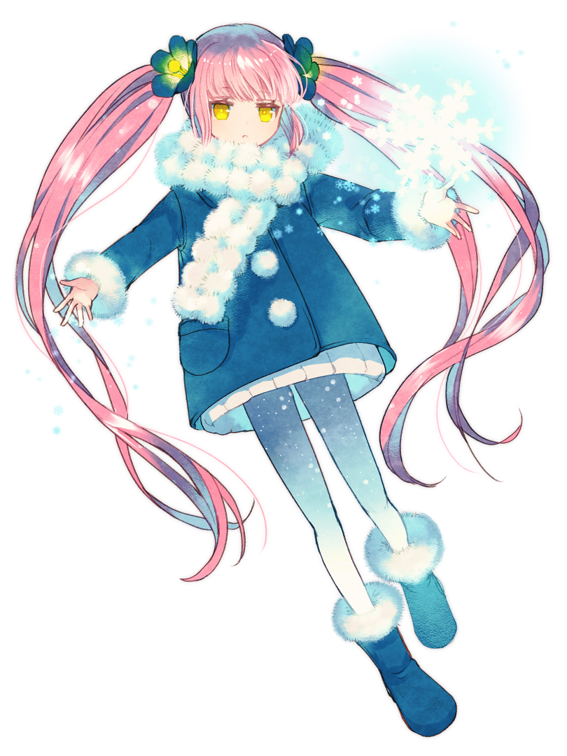 1girl, artist_request, blue_coat, blue_footwear, coat, dairoku_ryouhei, flower, full_body