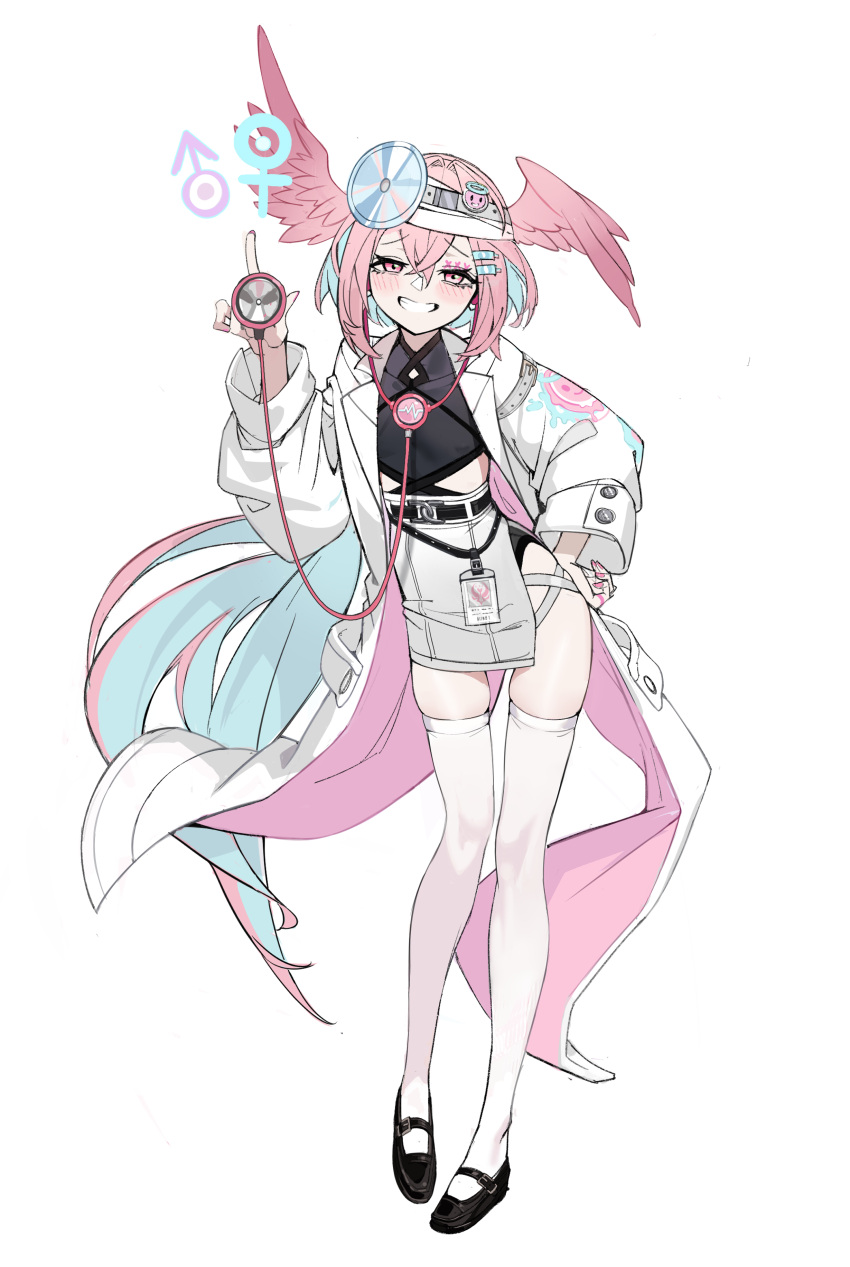 1boy, absurdres, belt, black_belt, black_footwear, blue_hair, blush, colored_inner_hair