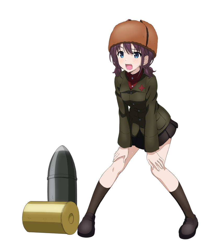 black_skirt, blue_eyes, brown_hair, brown_hat, collared_shirt, commission, cosplay, fur_hat