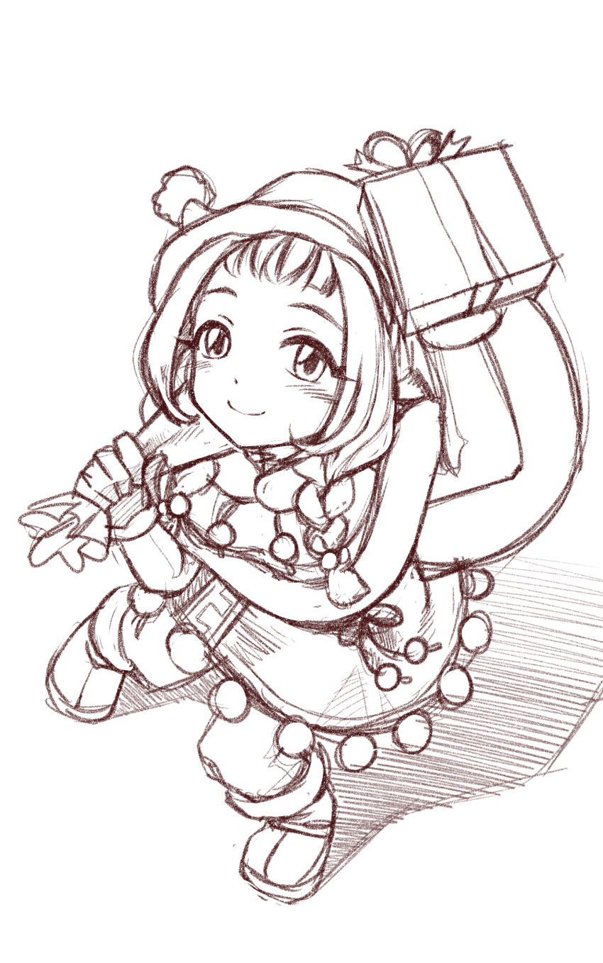 1girl, absurdres, banghwadongjopidi, boots, box, braid, capelet, christmas