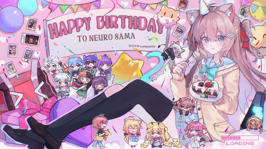 +_+, 1boy, 6+girls, akuma_nihmune, animal, animal_balloon, animal_ear_fluff, animal_ears