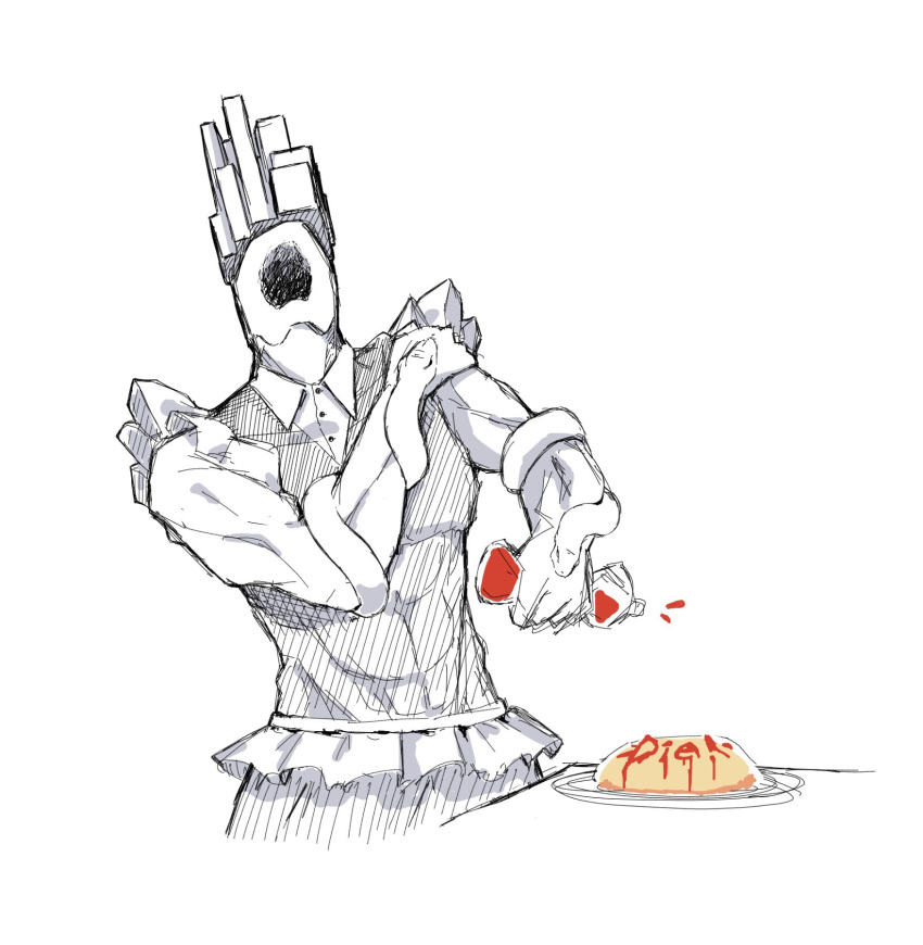 1boy, abs, bottle, collared_shirt, cropped_legs, faceless, food, food_writing