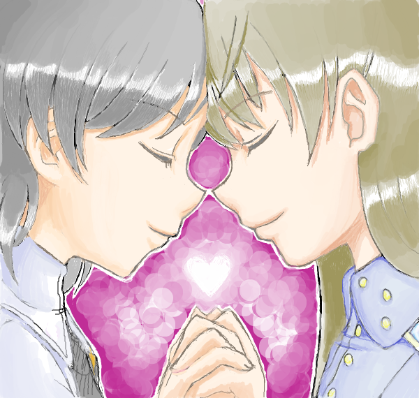 blonde_hair, closed_eyes, eila_ilmatar_juutilainen, eyes_closed, forehead-to-forehead, forehead_to_forehead, hand_holding, holding_hands