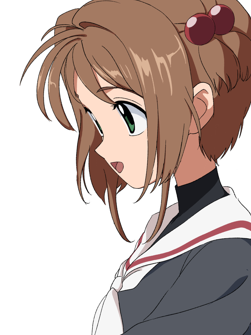 1girl, absurdres, black_shirt, brown_hair, cardcaptor_sakura, commentary, daidaiyaoyao, from_side