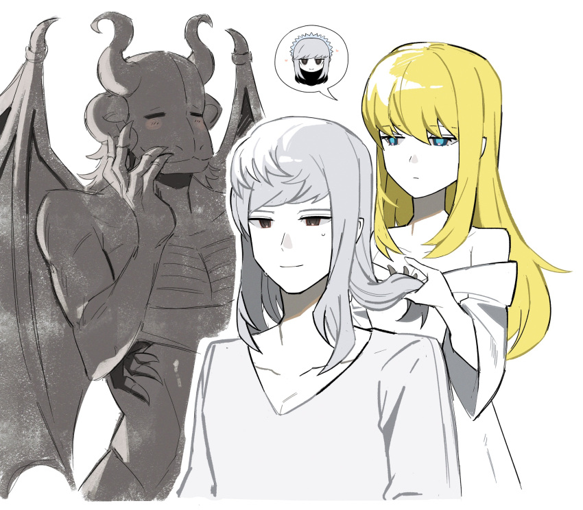 2boys, 2girls, asdf1211950, beast_adam_(black_souls), beauty_la_belle_(black_souls), black_souls, blonde_hair, blue_eyes