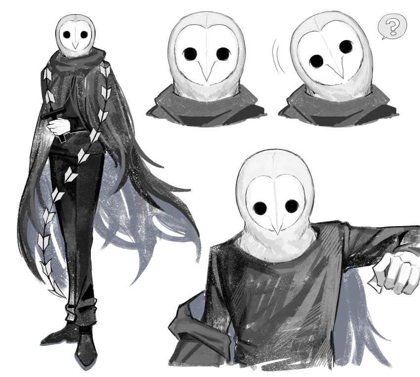 1boy, ?, animal_head, arm_up, asdf1211950, black_cloak, black_footwear, black_pants