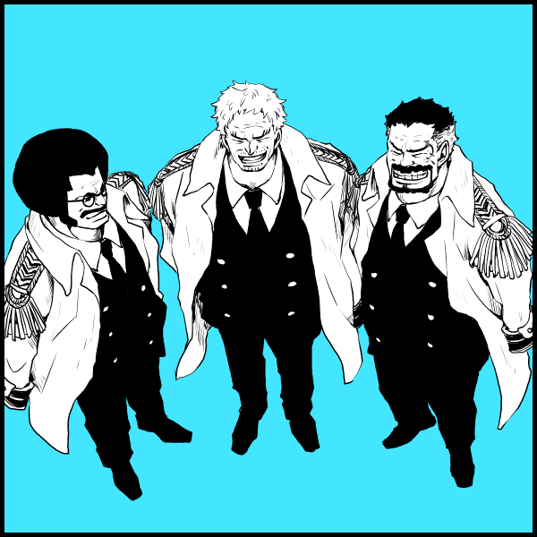 3boys, ^_^, aged_down, beard, beard_stubble, blue_background, closed_eyes, coat