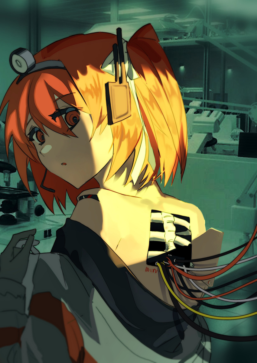 0916psy, 1girl, a.i._voice, absurdres, adachi_rei, bone, cable, closed_mouth
