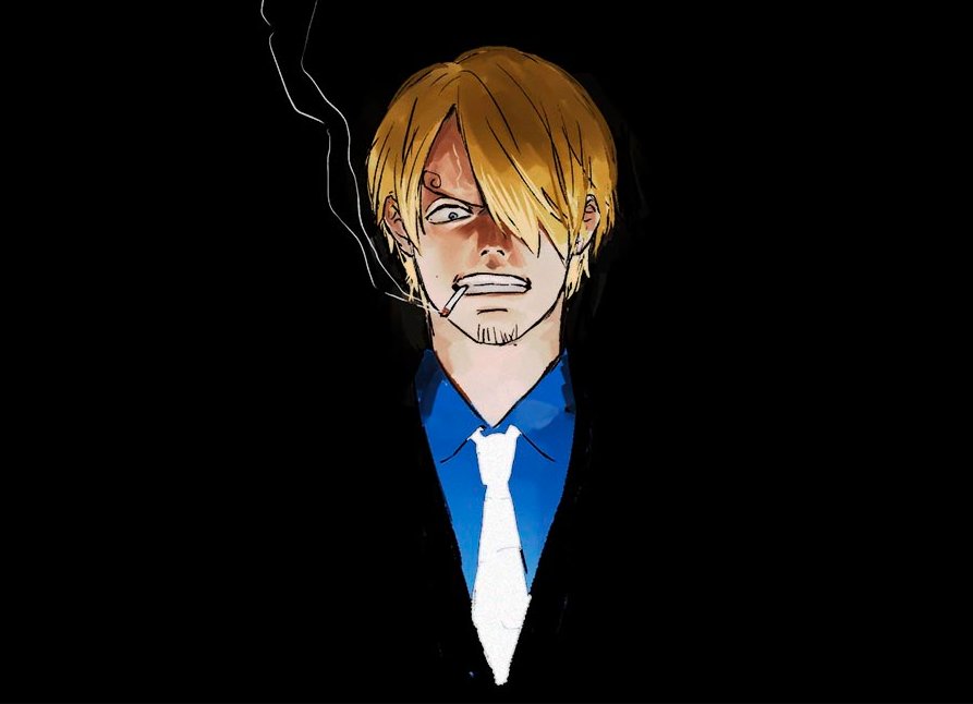 1boy, black_background, blonde_hair, blue_shirt, chief_(chiefvinsmoke), cigarette, clenched_teeth, curly_eyebrows
