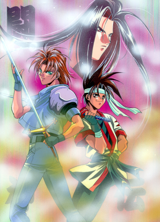 90s, ahoge, battle_arena_toshinden, brown_eyes, brown_hair, coat, eiji_shinjo, eiji_shinjo_(battle_arena_toshinden)