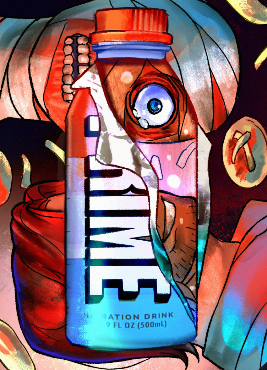 2boys, bandaged_head, bandages, beard_stubble, blue_eyes, blue_jumpsuit, bottle, covered_eyes