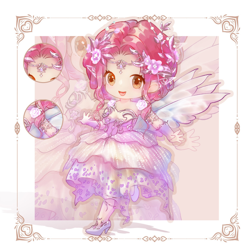 1girl, absurdres, artist_request, blooming_dreams_(infinity_nikki), bra, brown_background, brown_eyes, chibi