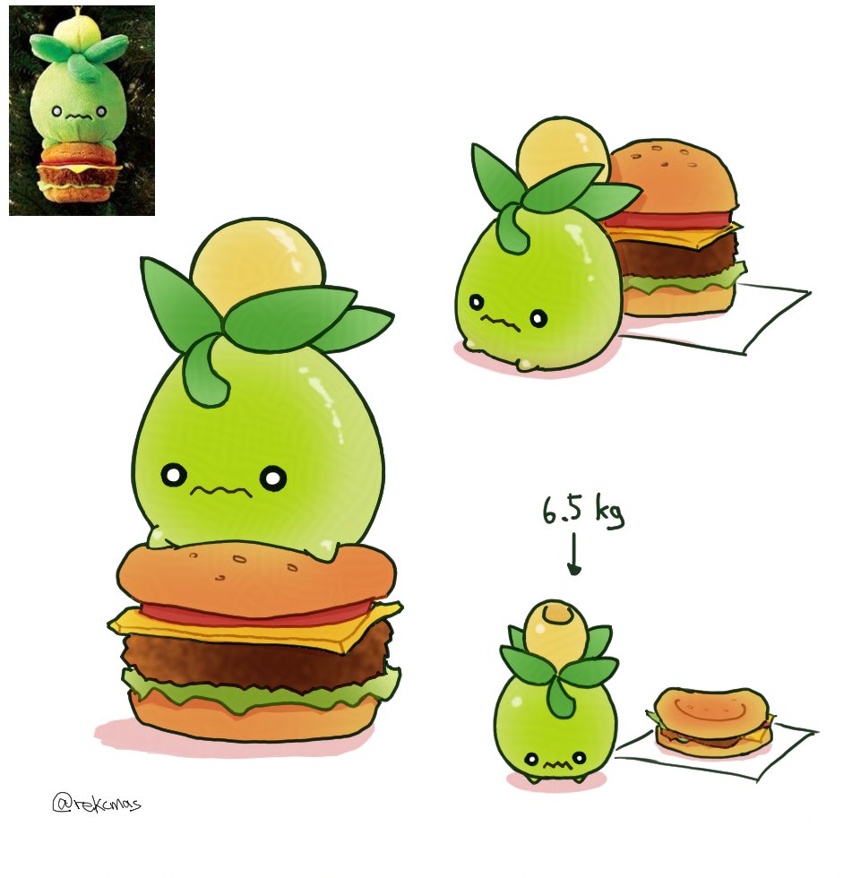 burger, closed_mouth, english_commentary, food, multiple_views, no_humans, pokemon, pokemon_(creature)