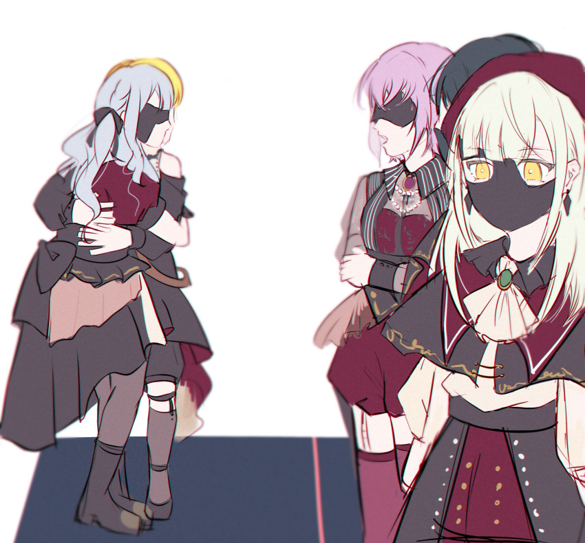 5girls, amoris_(bang_dream!), ascot, ave_mujica_(bang_dream!), bang_dream!, bang_dream!_it's_mygo!!!!!, beret, black_capelet