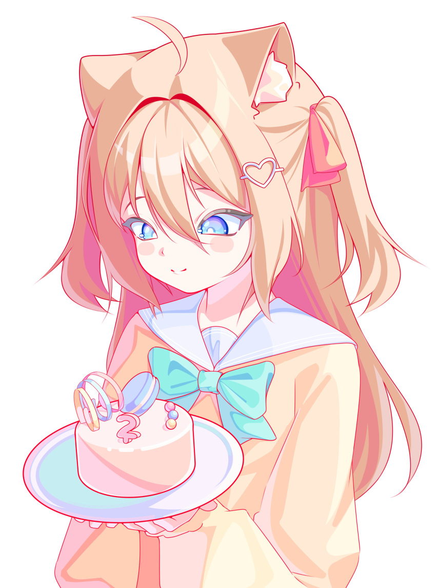 1girl, absurdres, animal_ears, aqua_bow, aqua_bowtie, birthday, blue_eyes, blue_sailor_collar