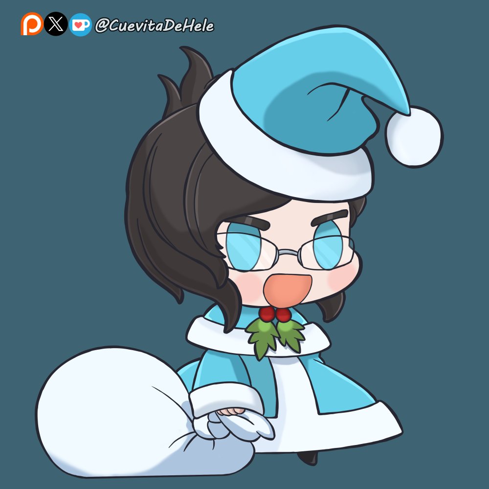 accessories, bag, blue_santa_costume, chibi, christmas, christmas_ornaments, commission, cuevita_de_hele