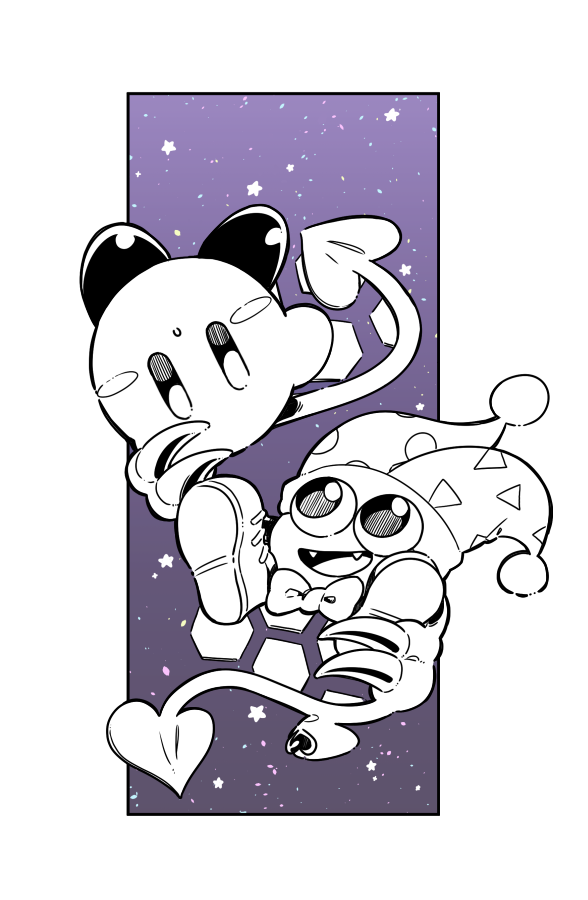1boy, 1other, :o, animal_hands, blush_stickers, boots, border, bow