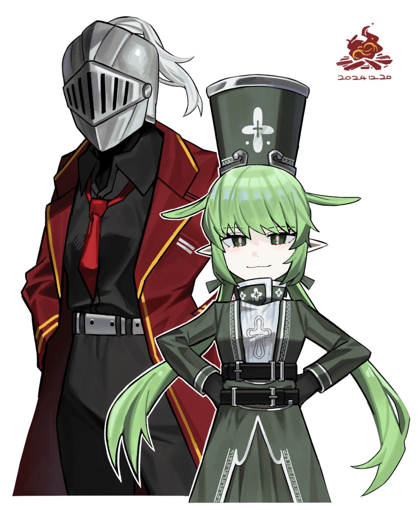 1boy, 1girl, antenna_hair, asdf1211950, black_shirt, black_souls, breasts, charon_(project_moon)